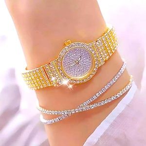 NEW Sparkly Bling Crystal Watch & Bracelets Set. Yellow Gold tone.